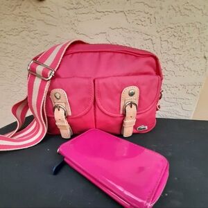 LACOSTE/IZOD Vintage/Y2K Pink Nylon Paseo Bag & Wallet 2 Pc Set